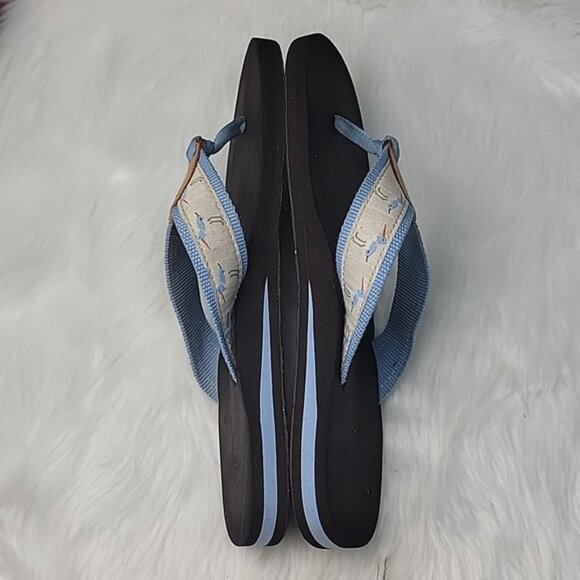 L.L. BEAN Blue Canvas Sandpiper Printed Rubber Sole Slip On Sandal Flip Flops 9 - Picture 7 of 13